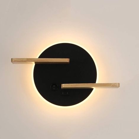 ZOLGINAH Aplique de Pared con Enchufe e Interruptor LED 9W Lámpara de Noche con Puerto de Carga USB Lámpara de Pared de Madera Luz de Lectura con Bandeja para Salón Dormitorio Oficina, 3000K Blanco Cá (1/4)