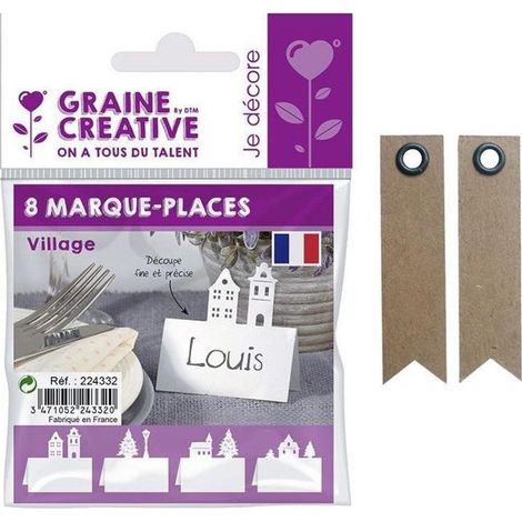 Marque places pour table de Noël Village + 20 étiquettes kraft Fanion