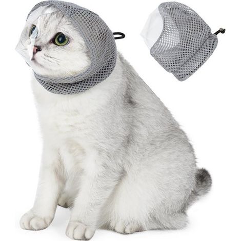 Museau pour chat taille M, masque anti-morsure transparent en maille respirante, pour coupe des griffes, lavage et toilettage, gris (1/5)