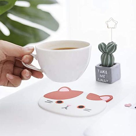 Dessous de verre, lot de 6 sous-verres en silicone chat mignon, tapis en verre pour chat, tapis isolés antidérapants pour boissons chaudes et froides, cuisine, salon ou mariage. (1/4)