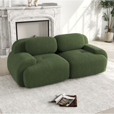 Sofá modular de corduroy con respaldo curvo suave verde OKMYHOME (1/5)