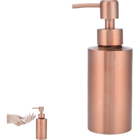 distributeur de savon liquide en acier inoxydable avec pompe manuelle (250 ml, or rose, 15,5 × 5,5 cm) pour cuisine, salle de bain et plan de travail. Dimensions : 15,5 × 5,5 cm. (1/5)