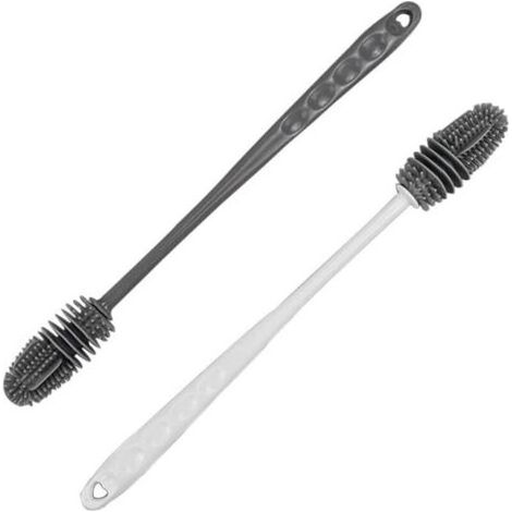 2 Pièces Goupillon Long, Brosse de Nettoyage Réutilisable, Ecouvillon Bouteille, Goupillon Silicone, pour Nettoyer Les Bouteilles, Les Tasses en Verre, Les Thermoses (1/4)
