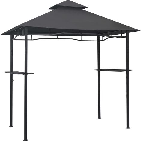 Vidaxl – Abri barbecue en acier anthracite 240x150x255 cm – Toit double couche résistant aux intempéries – 2 comptoirs de bar intégrés