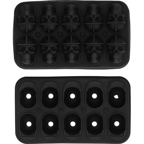 Professionelle schwarze Silikon-Totenkopf-Eiswürfelform – 10 Mulden für Halloween und die Hausbar (1/5)