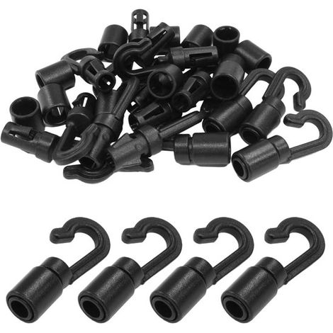 16 Accessori per l'estremità di un cordino elastico, gancio in plastica nera per cordino elastico (1/5)