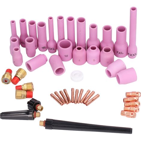 Lot de 46 outils accessoires soudure TIG: rondelle coupelle, pince, lentille gaz, pour torche SR WP 9/20/25 (1/5)