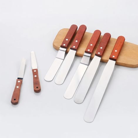Spatule à crème en inox droite, manche rouge, taille 8 pouces (1/5)