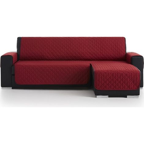 Housse de canapé d'angle matelassée avec méridienne à droite ou à gauche, longueur 220 cm, rouge (1/4)