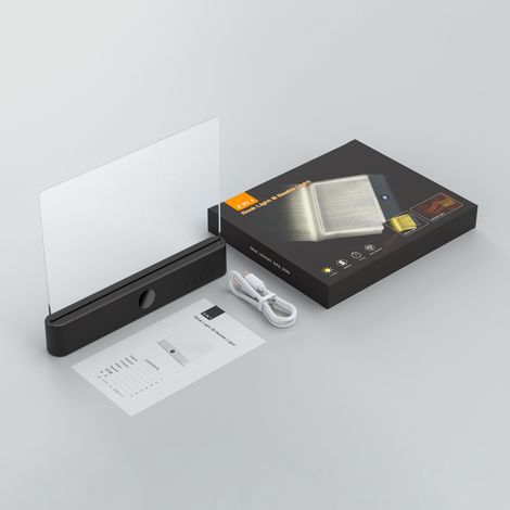 Lampe de lecture LED à panneau plat F17 rechargeable, veilleuse portable pour étudiants (chambre, dortoir), noire (1/5)