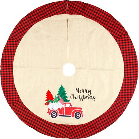 Jupe Sapin de Noël 105cm Tapis de Jupe de Sapin de Noël Jupe Arbre en Toile de Jute Jupe Arbre à Carreaux Rouge (c) (1/4)