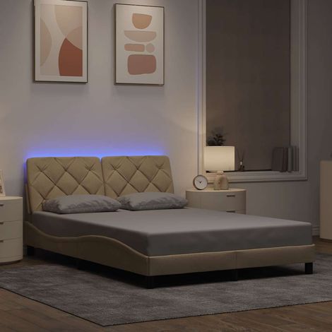 Cadre de lit avec LED sans matelas-Structure de lit à LED sans matelas crème 140x200 cm tissu 854953 (1/5)