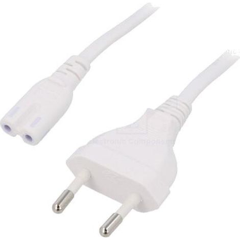 Cable- CEE 7-16 -C- prise.IEC C7 femelle- 1.8m- blanc- 2.5A- 250V