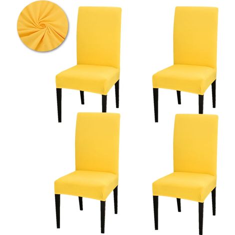 Juego de 4 fundas para sillas de comedor, elásticas y universales, para bodas y fiestas en casa, color amarillo