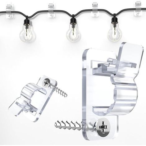 Clips para cables con tornillos - Ganchos para colgar cables - Soportes para luces - Resistente a la intemperie - 60 piezas - Transparente (1/5)