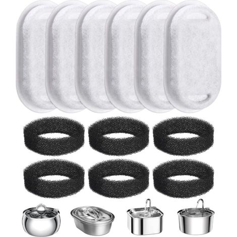 12 Packs Filtre Fontaine Eau Chat, Filtre à Charbon 6 Pièces Et Une éponge en Mousse 6 Pièces, Filtre en Mousse De Remplacement Filtre pour Fontaine à Eau pour Chat. (1/4)