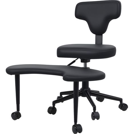 FIANAO – Schreibtischstuhl für Erwachsene – höhenverstellbarer Stuhl zum Beinüberschlagen mit Rollen, Lendenstütze, Kunstleder, Stahlbasis, ergonomisch für Home Office, 81 × 73 × 80 bis 91 cm, Schwarz (1/5)