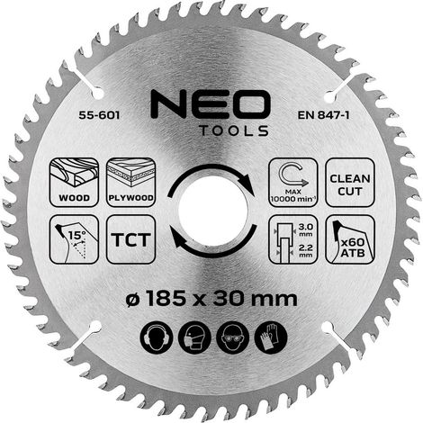 Lame de scie circulaire neo 55-601 185 mm 60 dents (1/2)