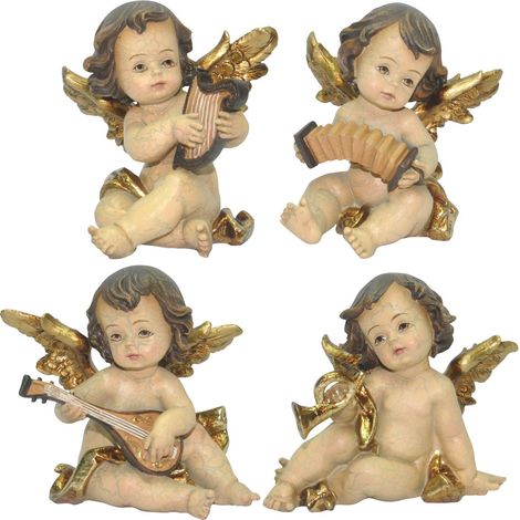 Ange 4 figurines de Noël différentes en résine 8x6x10 cm doré décoration de la maison