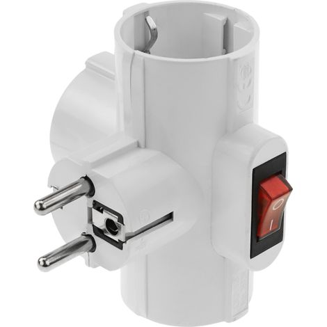 BeMatik - Prise Triple Schuko 220VAC Blanche avec Interrupteur (1/5)