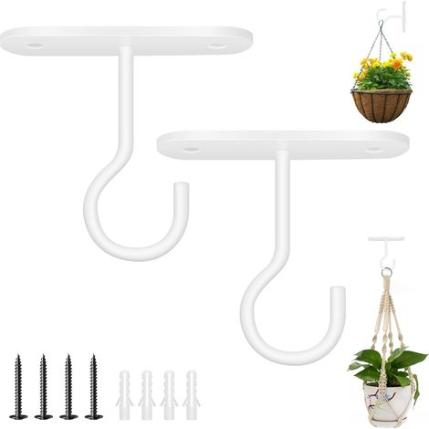 Supports suspension métal blanc pour pots fleurs mangeoires oiseaux lot de 2 (1/5)