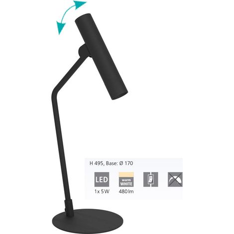 Lampada Da Tavolo Moderna Almudaina Acciaio Nero 1 Luce Led Integrato 5W (1/3)