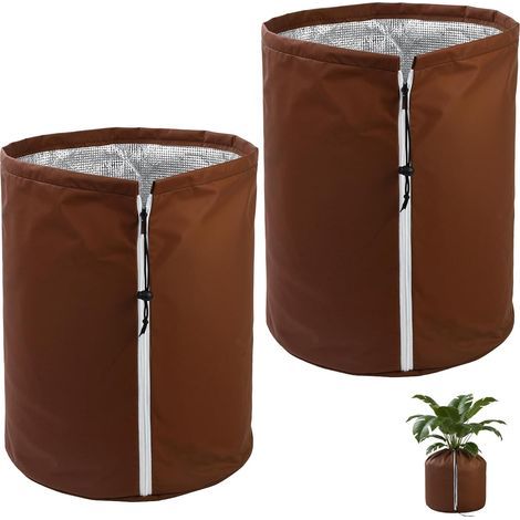 Set di 2 coperture protettive per piante 45 x 50 cm – Copertura invernale per piante da esterno con rivestimento in alluminio, cerniera e coulisse – Protegge le radici dal gelo (1/5)