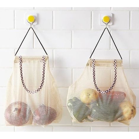 2Pcs Cuisine salle de bain Sac filet de rangement pour Mesh net Turtle Bag String shopping sac réutilisable de stockage de fruits (1/3)