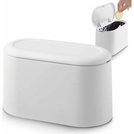 Couvercle De Presse Poubelle Rubbish Dustbin Push Trash Can Table Poubelle Blanche Mini Corbeille De Comptoir Petite Poubelle De Table Pour Cuisine Salle De Bain Bureau Lit Anti-Odeur (1/5)