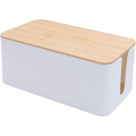 Kabelmanagementbox mit Bambusdeckel Weiße Kabelbox für Kabel Steckdosenleisten und Ladegeräte Kabelorganizer für Schreibtisch Fernseher und (1/5)