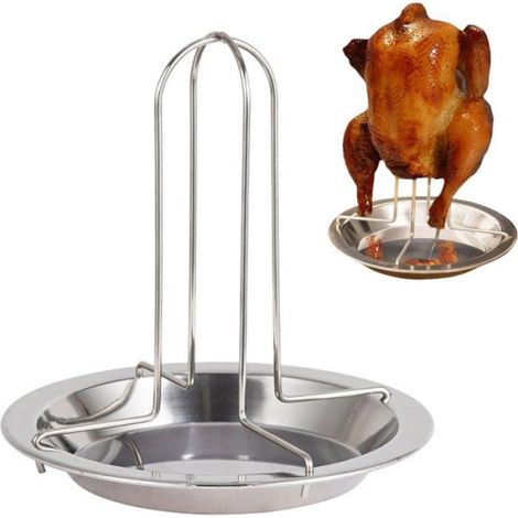 1 Support à poulet, Acier inoxydable, Grille verticale, Cuisson debout, Barbecue extérieur (1/5)