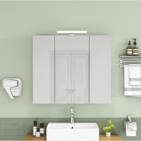 Mobile bagno con specchio 80 cm, 3 ante, LED, presa francese DESVIAE (1/5)