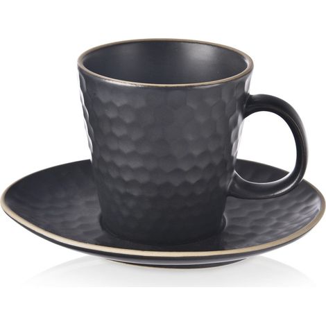 Taza de cer谩mica con platillo, negra, hora del t茅, 235 ml (1/5)
