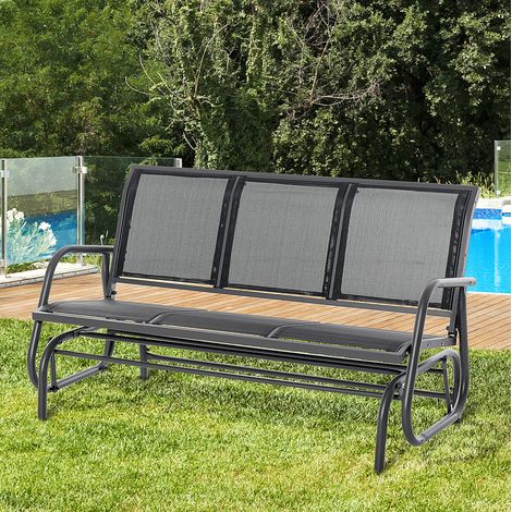 Banc balançoire 3 places 147x75x85 cm en métal gris foncé, moderne pour jardin FloraGrace (1/5)