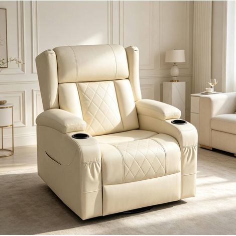 Poltrona relax girevole con schienale reclinabile e poggiapiedi, beige DESVIAE (1/5)