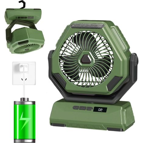 Ventilateur de camping 10 000 mAh, ventilateur souffleur oscillant à 90° rechargeable avec lumière LED, USB M (1/5)