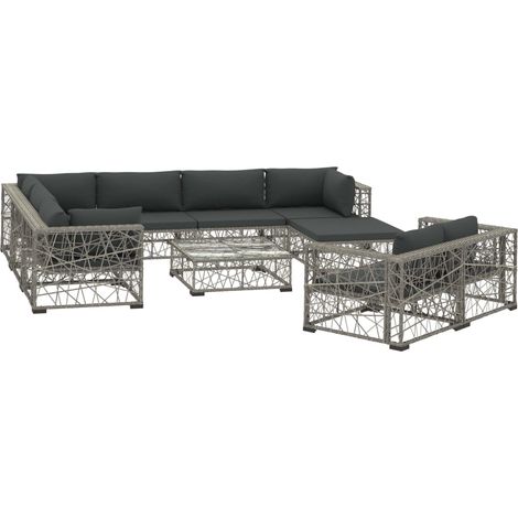 Maison Exclusive - Set Divani da Giardino 10 pz con Cuscini in Polyrattan Grigio (1/5)