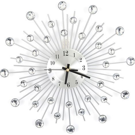 Selbstgemachte 3D-Wanduhr, handdekorierte Wanduhren mit Diamanten und Kristallperlen, Sonnenstrahl-Wanduhr, geräuschlose Metallwanduhr für Wohnzimmer, Schlafzimmer (1/5)