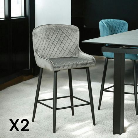 Chaise de bar en velours gris (lot de 2) ARLINGTON (1/5)