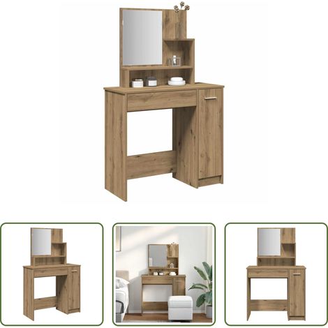 Rangement chambre - Coiffeuse avec miroir chêne artisanal 86,5x35x136 cm (1/5)