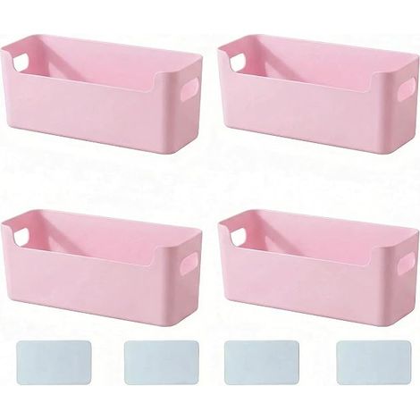 Scatole portaoggetti con manico, cesta contenitore a fronte basso, scatola portaoggetti in plastica per cucina e bagno, mensole e armadi (rosa stretto)