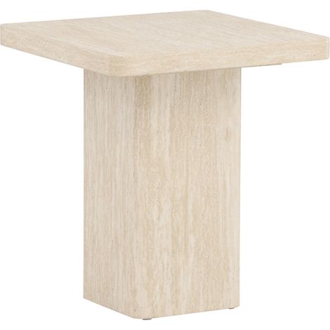 Table d'Appoint Effet Travertin "Qvart" 56cm Beige (1/5)