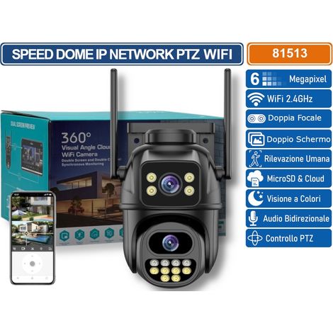 TELECAMERA SPEED DOME PTZ WIFI 6 MP DOUBLE LENS AUTOTRACKING RICONOSCOMENTO UMANO AUDIO BIDIREZIONALE COMPATIBILE ONVIF IP65 (1/4)