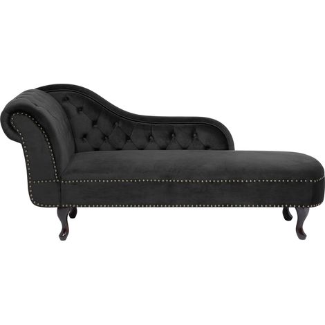 Chaise longue tapizado en terciopelo negro con botones versión izquierda Nimes (1/5)