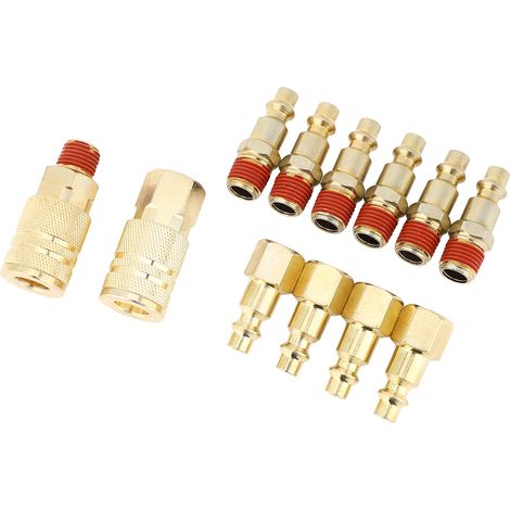 Lot de 12 raccords rapides pneumatiques en laiton plaqué, connecteurs rapides NPT 1/4 po