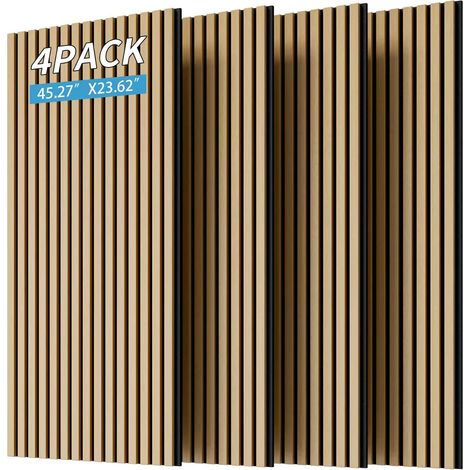 Panneaux muraux acoustiques en bois latté,lot de 4 pièces 115×60 cm. Modèle 3D cannelé absorbant le son,finition chêne blanc pour mur et plafond.