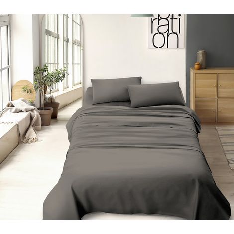 Completo letto misura alla francese a tinta unita prodotto italiano set lenzuola 100% cotone Tortora - Francese