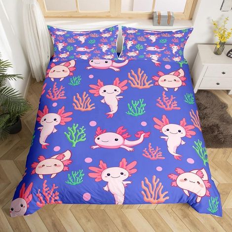Bettwäsche Set 135x200cm mit Axolotl Motiv, Rosa Lila, 1 Kissenbezug
