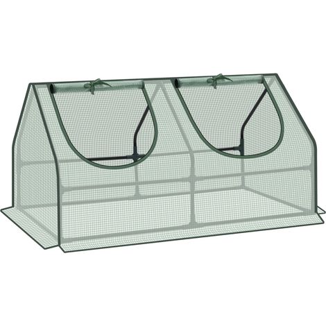 Mini serre de balcon verte 120 x 60 x 60 cm, tunnel de jardin en acier et PE, 2 fenêtres enroulables, montage facile - CHICFURN (1/5)