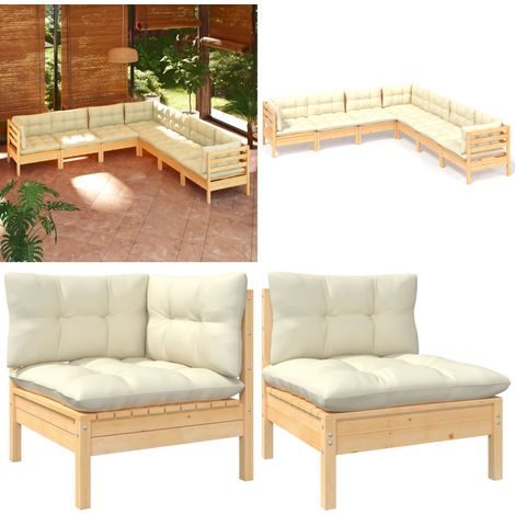 7-tlg. Garten-Lounge-Set mit Creme Kissen Massivholz Kiefer - Gartenzubehör - Lounge Set - Gartenmöbel - Esszimmergarnitur - Outdoor Möbel - Home & Living (1/5)